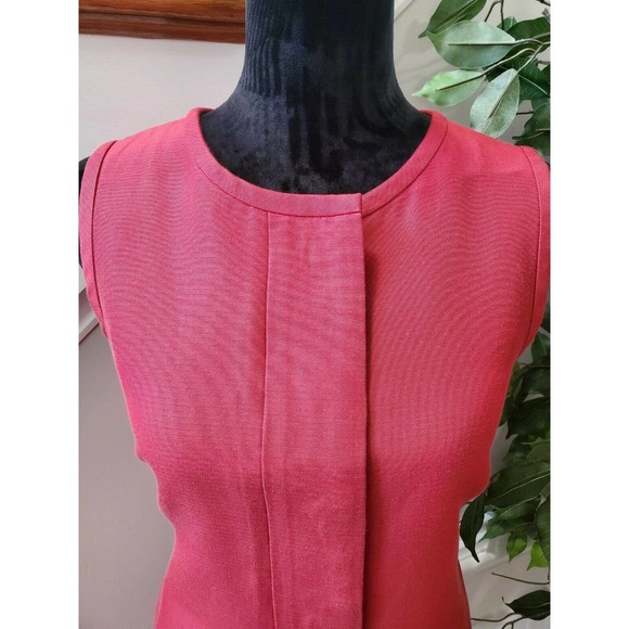 Talbots Women Solid Red Cotton Round Neck Sleeveless Knee Length Dress Size 14P - Picture 5 of 12